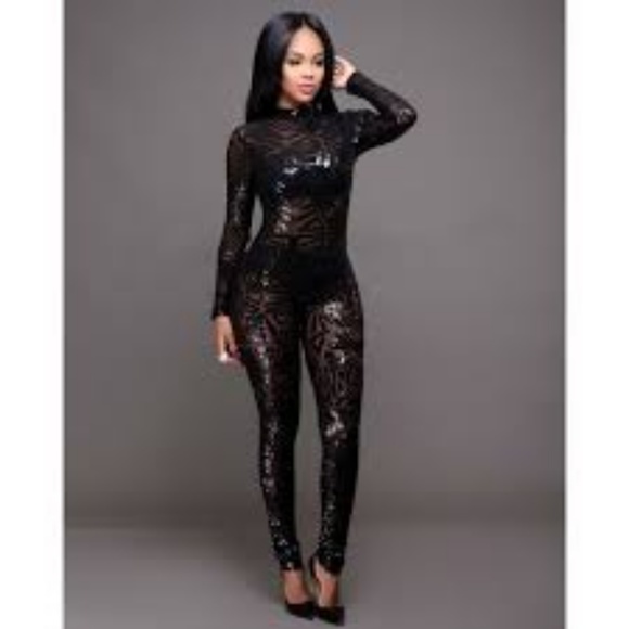 black sequin catsuit